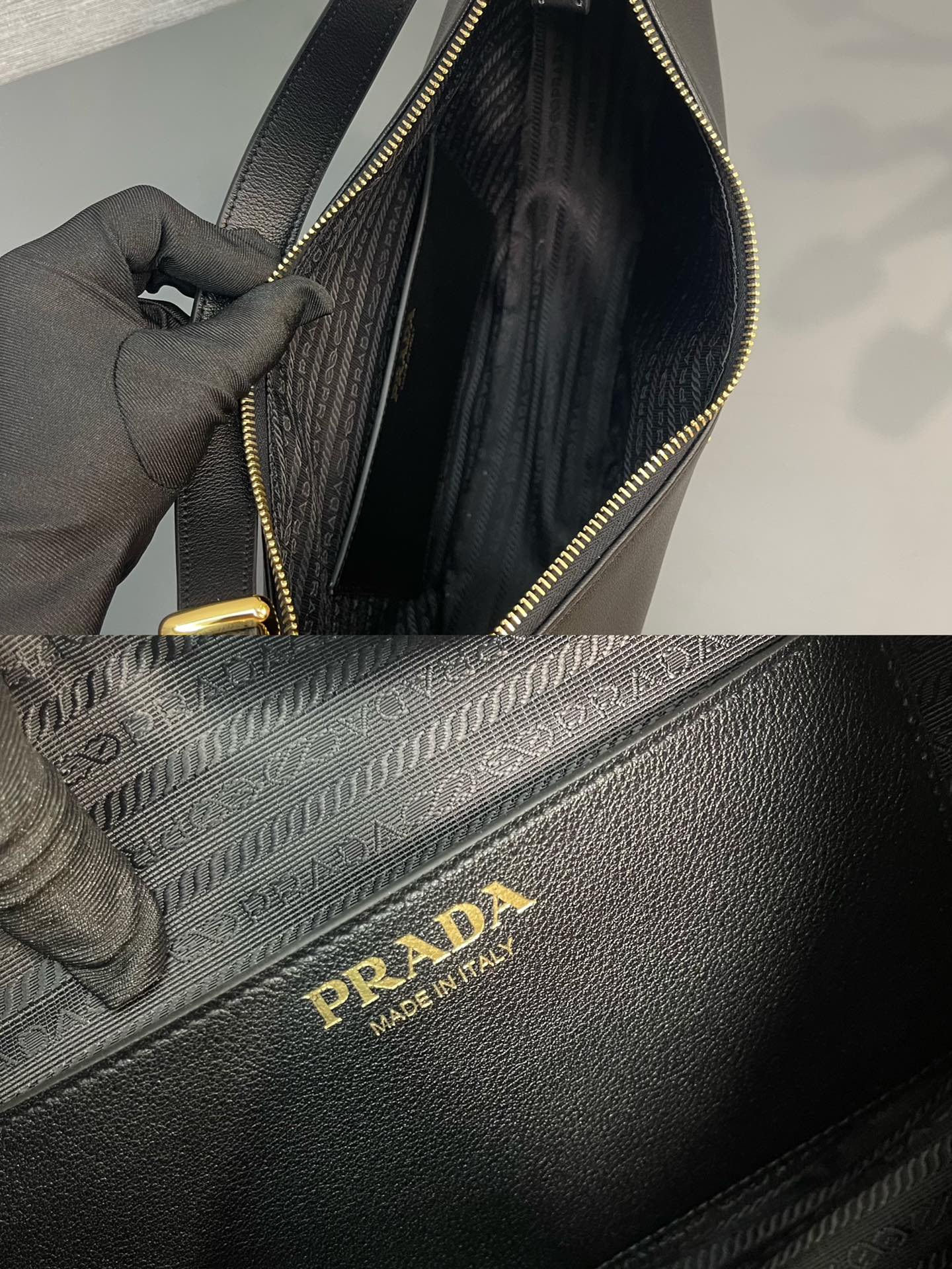 Prada Large Classic Hobo Arque Leather Shoulder Bag Black 1BC212